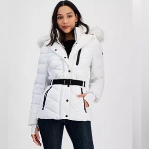 Michael Kors Women's Snow White Ski Jacket with Black Trim size L